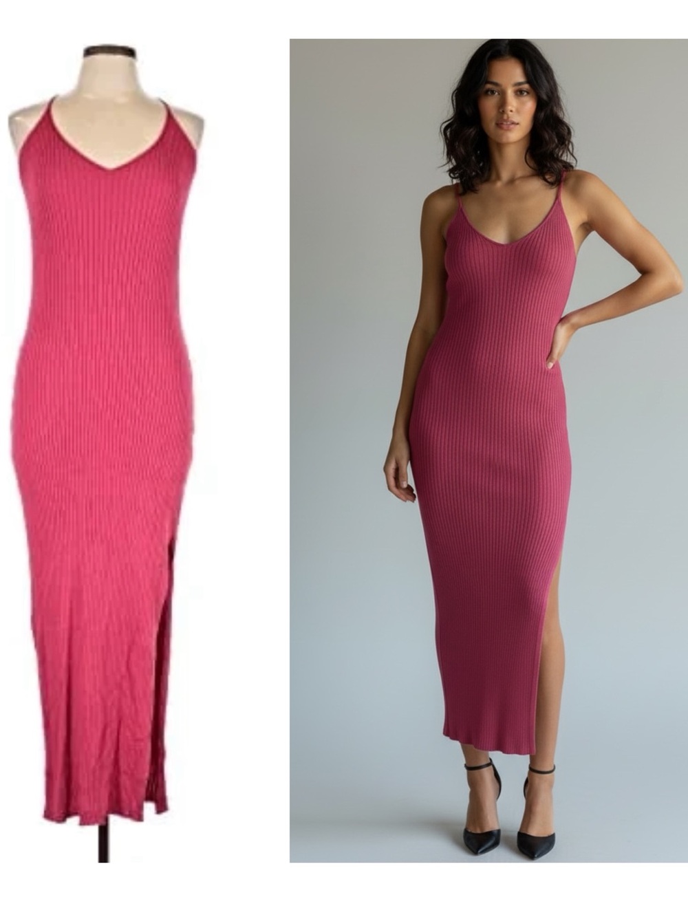 Anthropologie The Aimee Bodycon Ribbed Knit Pink Midi Side Slit Dress